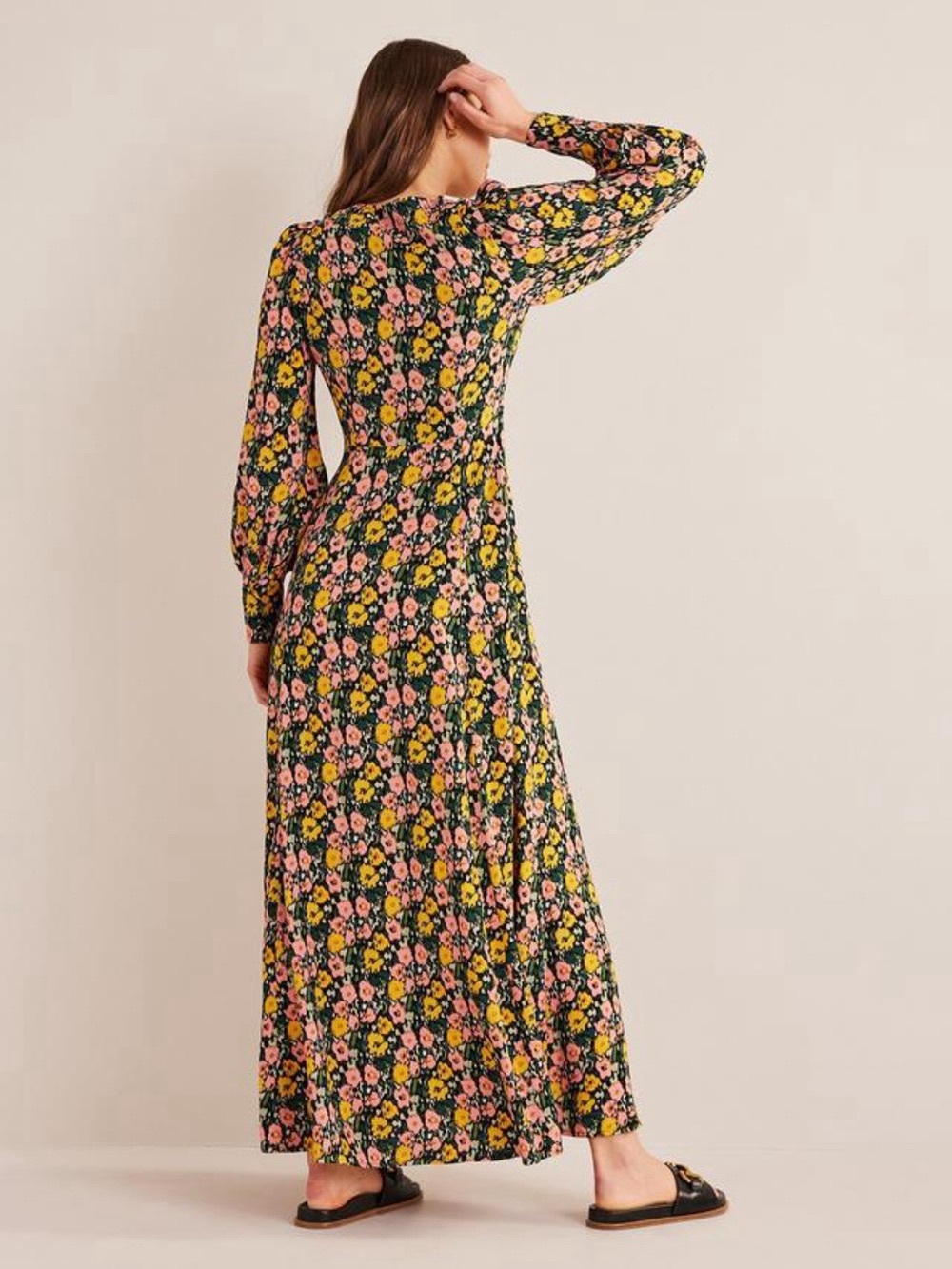 Boden 12 Floral Maxi Long Sleeve Tea Dress Boho Flowy Feminine Preppy V Neck - Picture 3 of 13